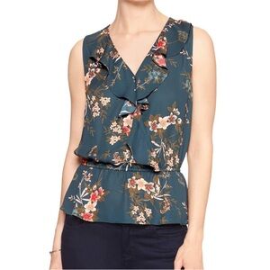 2/$25: Green/Blue Floral Sleeveless Wrap Top